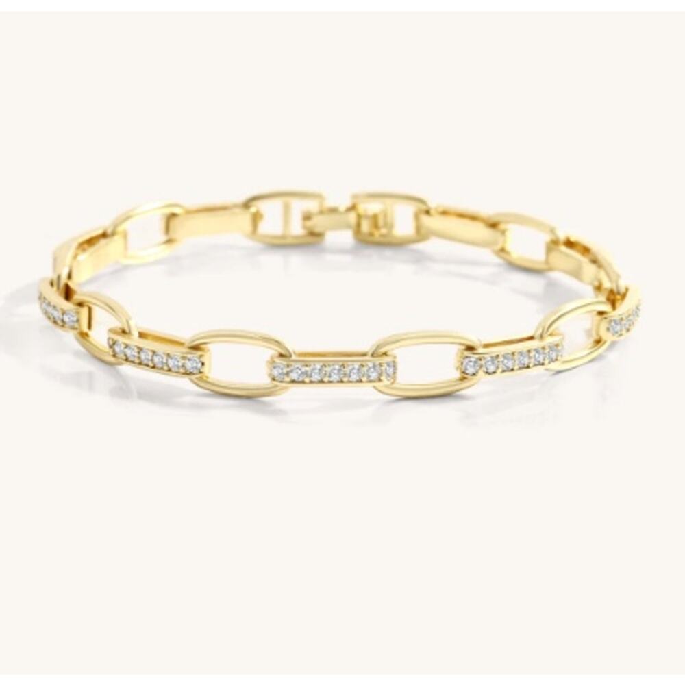 Mint & Lilly Interlinked Diamond Paperclip Bracelet*Gold*7"